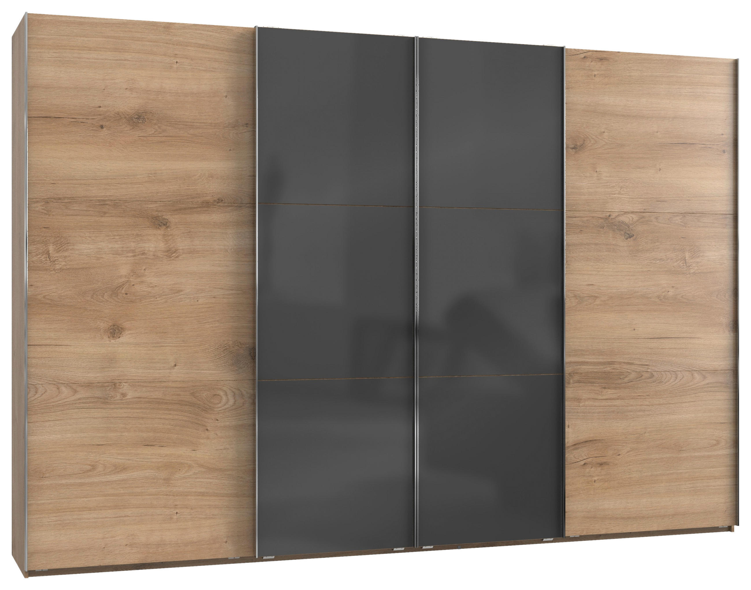 SCHWEBETÜRENSCHRANK in Grau, Eichefarben  - Chromfarben/Eichefarben, Modern, Holzwerkstoff (350/236/65cm) - MID.YOU
