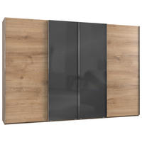 SCHWEBETÜRENSCHRANK 350/236/65 cm 4-türig Grau, Eichefarben  - Chromfarben/Eichefarben, MODERN, Holzwerkstoff (350/236/65cm) - MID.YOU