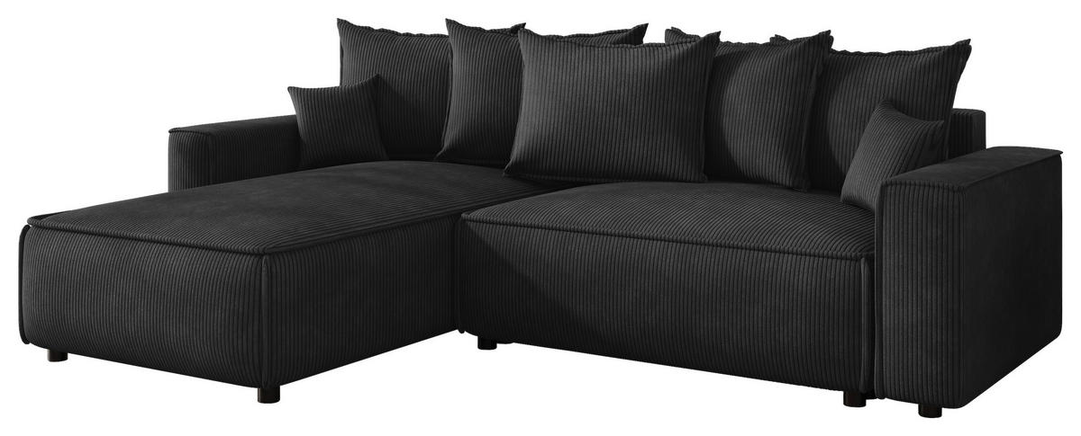 ECKSOFA Anthrazit Cord Zierkissen, Rückenkissen, Bettkasten, Schlaffunktion, Rücken echt, Stauraum, Liegefläche im Originalstoff  - Anthrazit/Schwarz, MODERN, Kunststoff/Textil (190/280cm) - Xora