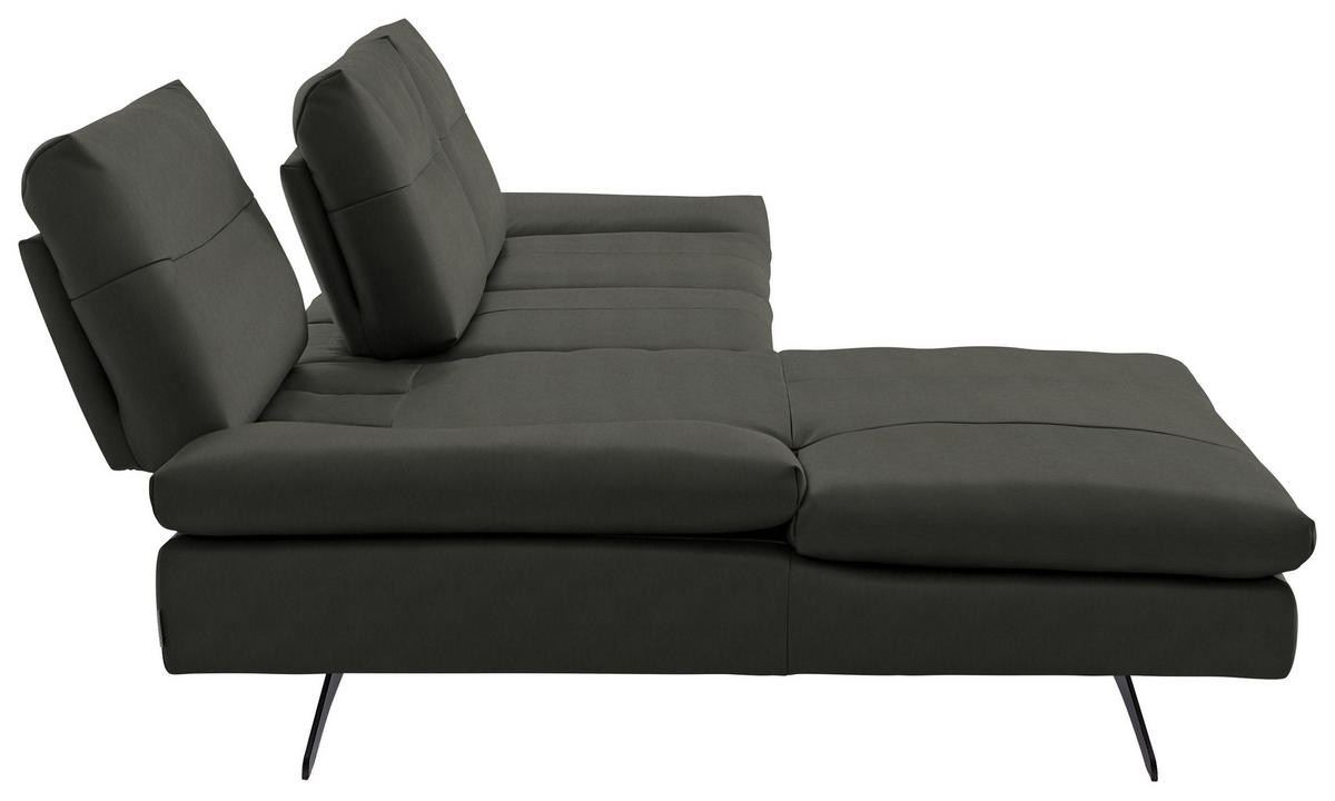 ECKSOFA in Echtleder Graphitfarben  158/342 cm  - Schwarz/Graphitfarben, MODERN, Leder/Metall (158/342cm) - Chilliano