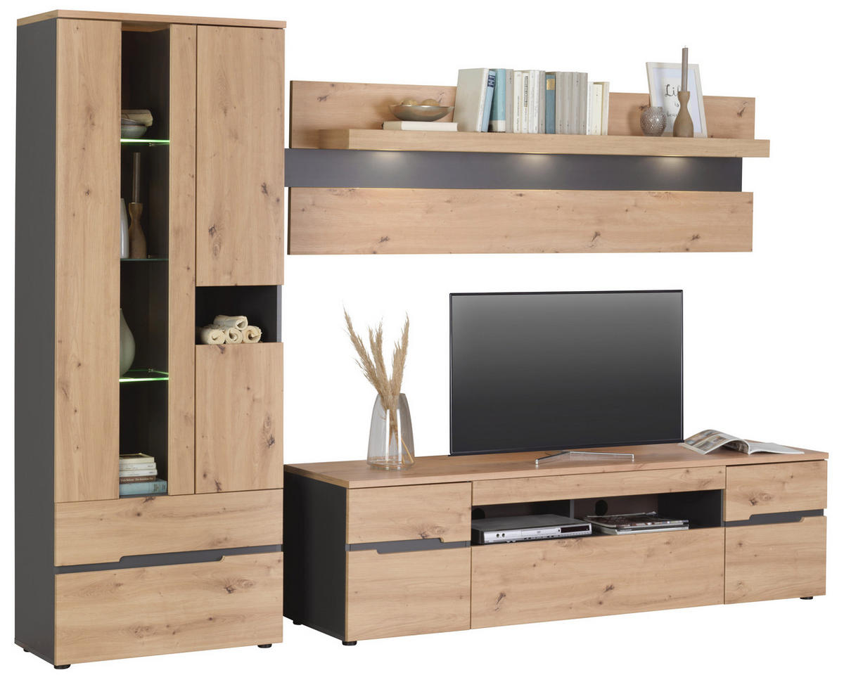 MODULARNI DNEVNI REGAL,  barve grafita, hrast artisan  - črna/barve grafita, Moderno, leseni material (282/197/47cm) - Hom`in