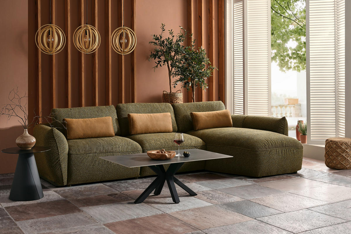ECKSOFA in Chenille Grün  340/190 cm  - Schwarz/Braun, Design, Kunststoff/Textil (340/190cm) - Emilio Belluti