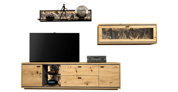 WOHNWAND  in Graphitfarben, Eiche Artisan  303/190/49 cm  - Schwarz/Graphitfarben, Design, Glas/Holzwerkstoff (303/190/49cm) - Cantus