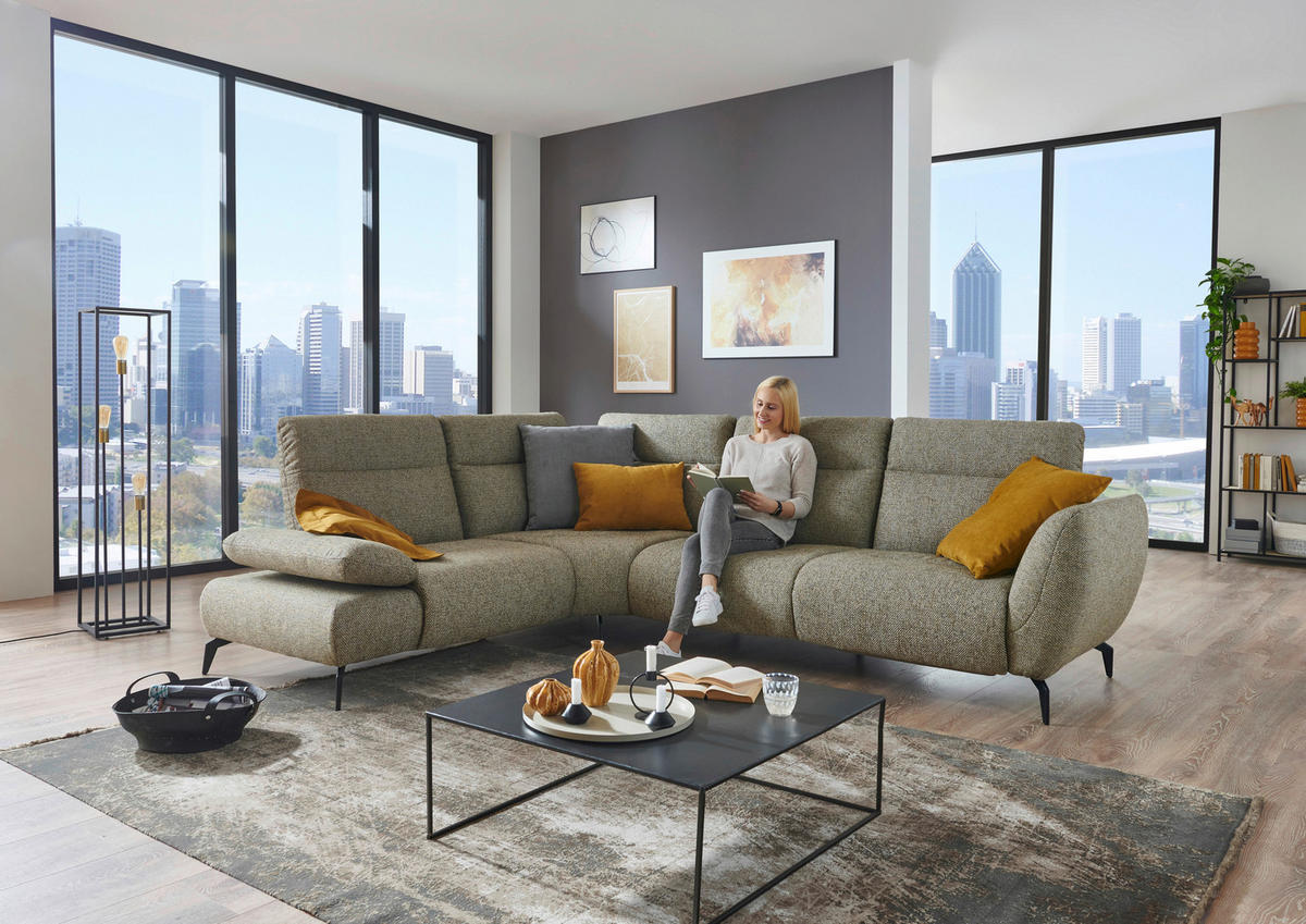ECKSOFA in Webstoff Creme, Graubraun  - Graubraun/Creme, Design, Textil/Metall (223/290cm) - Moderano