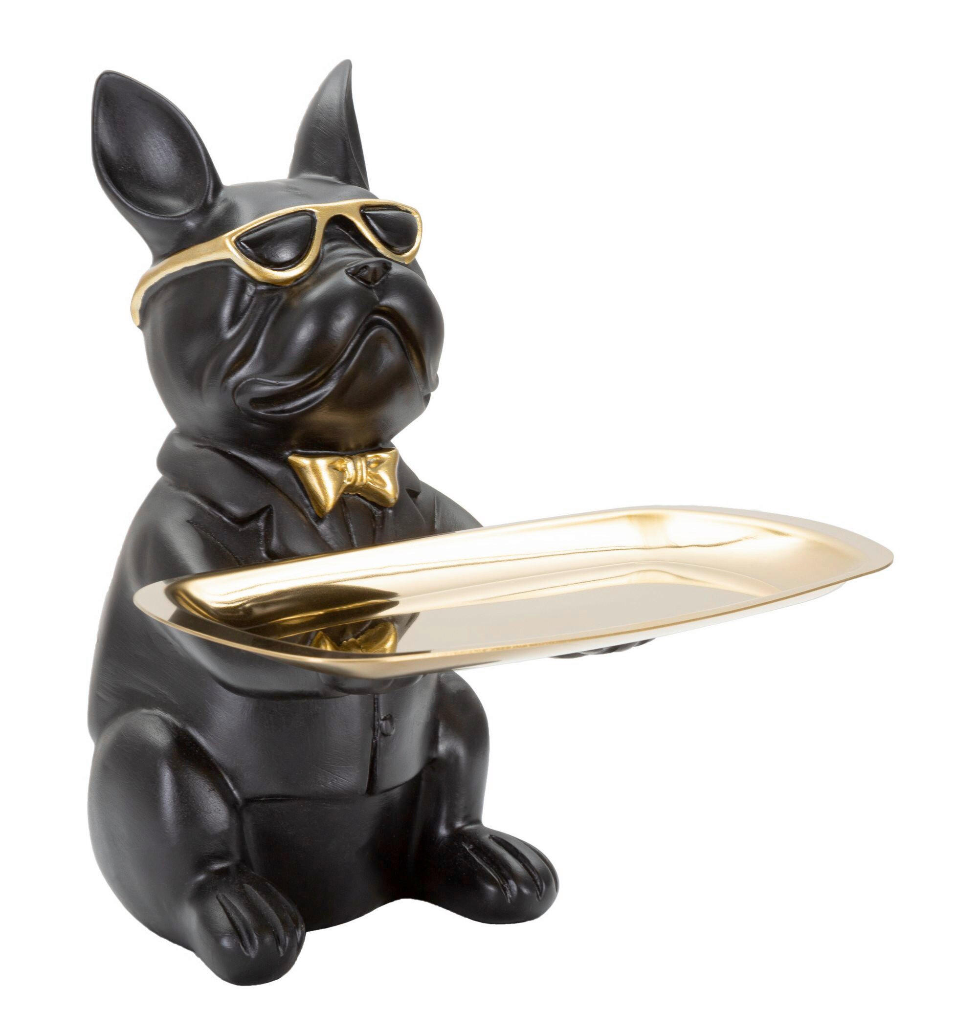 Skulptur Decor Dog Schwarz, Goldfarben B: 19 Cm