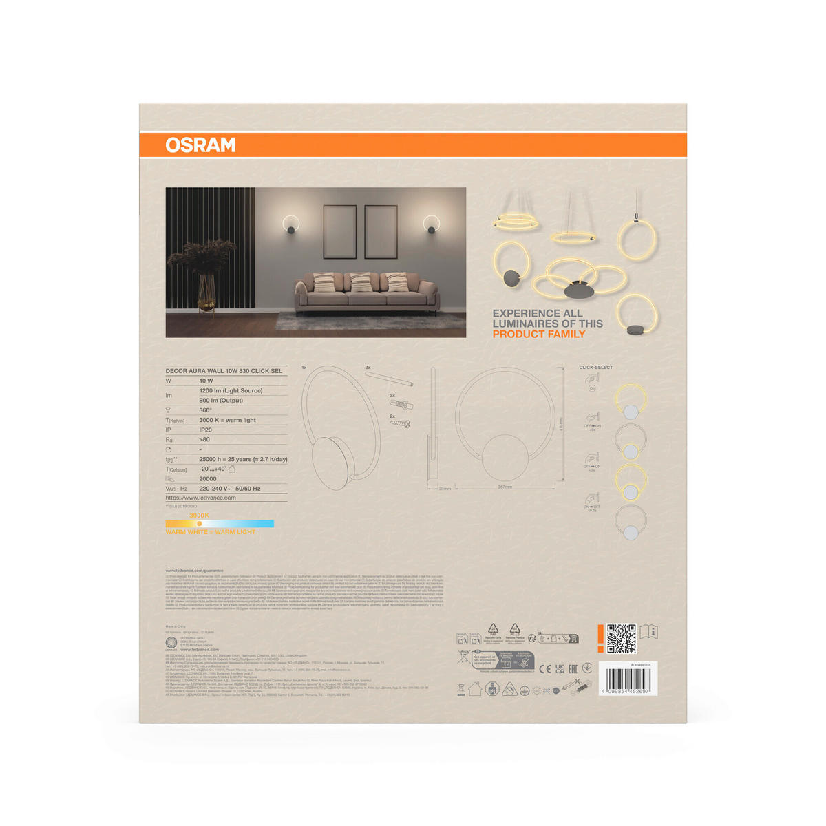 LED-WANDLEUCHTE 36.7/3,9 cm   - Dunkelgrau, Basics, Kunststoff (36.7/3,9cm) - Osram