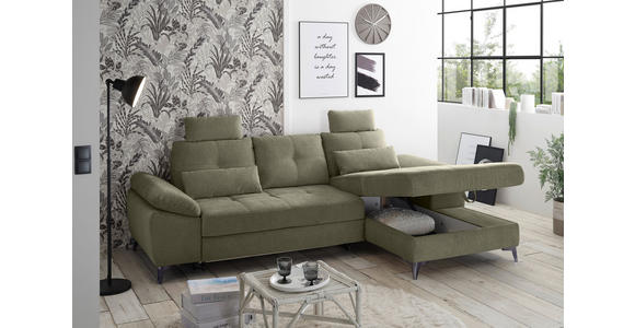 ECKSOFA Grün Mikrovelours  - Chromfarben/Schwarz, KONVENTIONELL, Kunststoff/Textil (270/170cm) - Carryhome