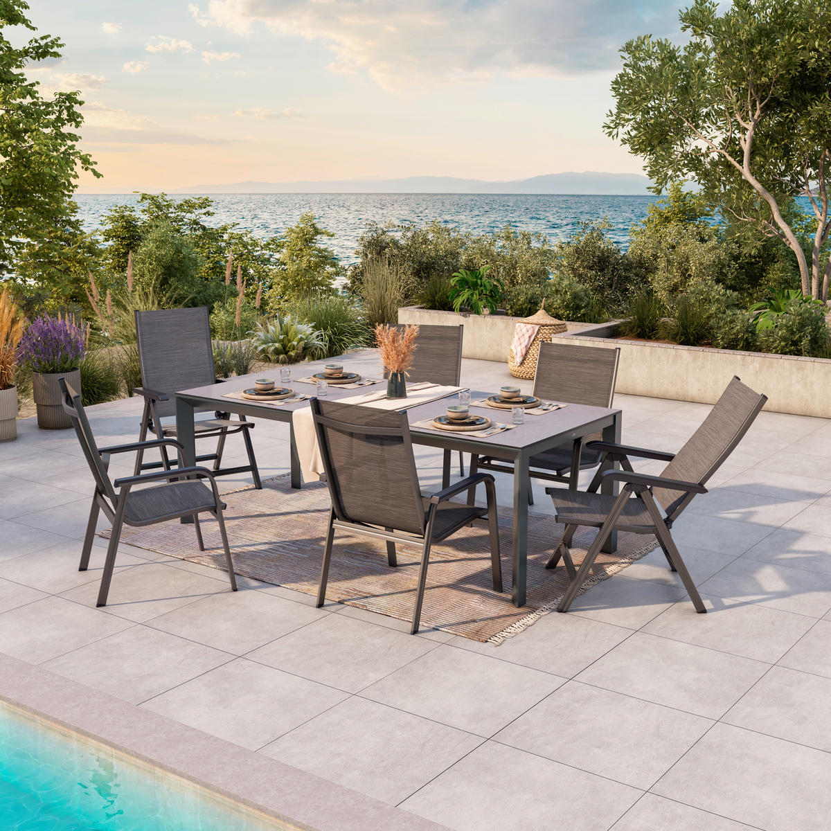 GARTENTISCH Metall, Kunststoff Anthrazit, Grau rechteckig  - Anthrazit/Grau, Design, Kunststoff/Metall (220/100/75cm) - Amatio