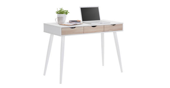 SCHREIBTISCH 110/50/77,1 cm Weiß, Eichefarben Stauraum, in verschiedenen Holz-Dekoren erhältlich  - Eichefarben/Weiß, Design, Holzwerkstoff/Metall (110/50/77,1cm) - Carryhome