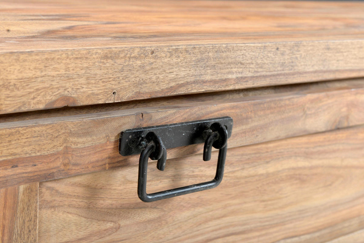 SCHUHSCHRANK Akazie massiv Naturfarben, Schwarz  - Schwarz/Naturfarben, Design, Holz/Metall (130/50/40cm) - MID.YOU