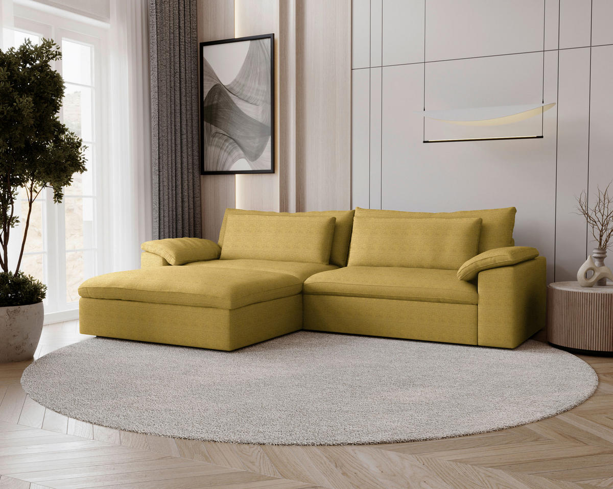 ECKSOFA  Chenille Currygelb  - Currygelb/Schwarz, Modern, Kunststoff/Textil (198/306cm) - Carryhome