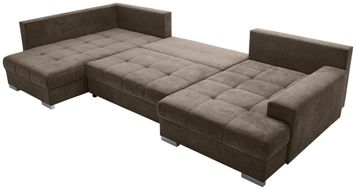 WOHNLANDSCHAFT in Velours Dunkelbraun  - Chromfarben/Dunkelbraun, KONVENTIONELL, Kunststoff/Textil (198/363/170cm) - Hom`in