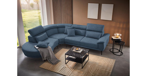 ECKSOFA in Velours Blau  - Blau/Schwarz, Design, Textil/Metall (264/299cm) - Novel