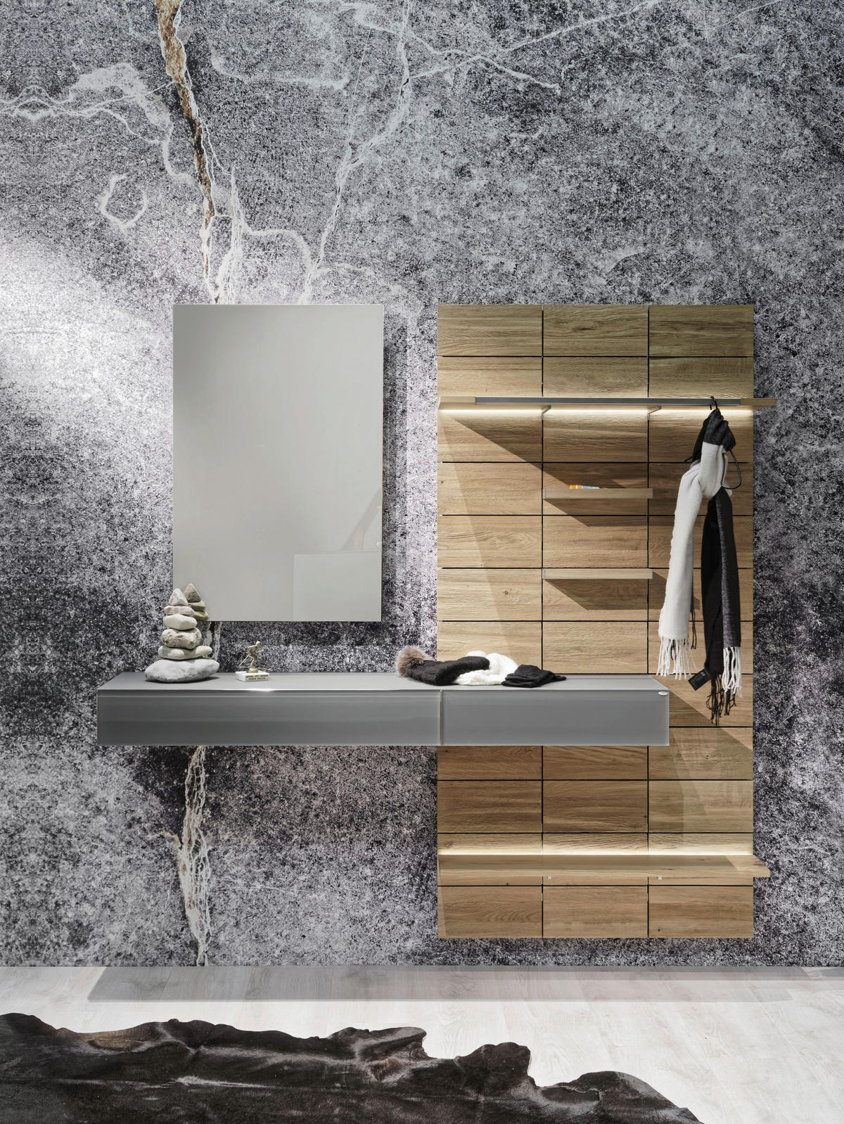 GARDEROBE 3-teilig  in 192/202/41,5 cm  - Eichefarben/Grau, Natur, Glas/Holz (192/202/41,5cm) - Voglauer