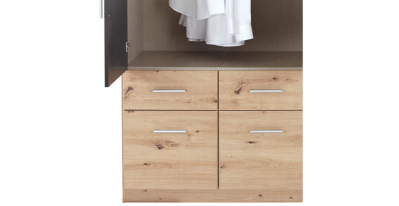 KLEIDERSCHRANK in Dunkelgrau, Eiche Artisan - Dunkelgrau/Silberfarben, Design, Holzwerkstoff/Kunststoff (136/197/54cm) - Carryhome