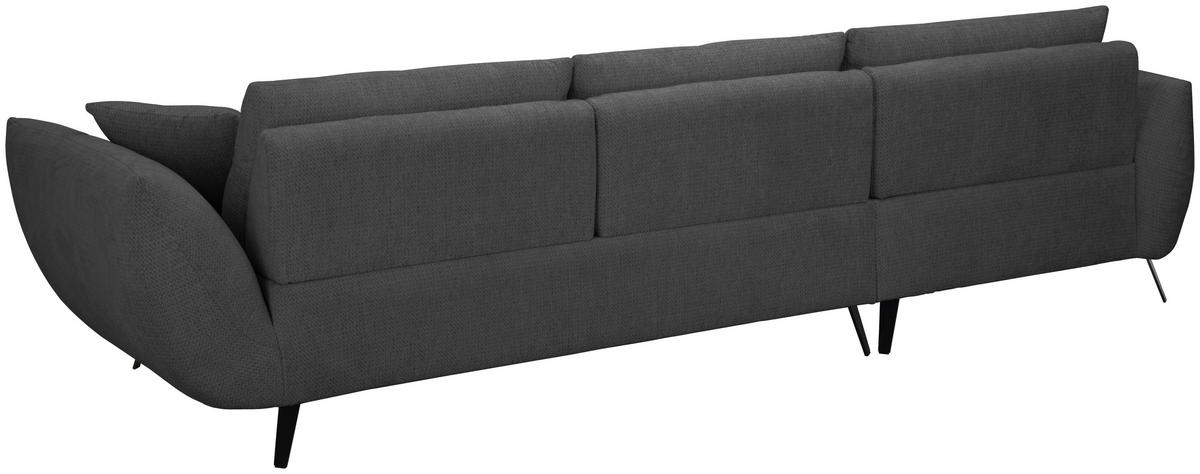 ECKSOFA Anthrazit Chenille Armlehnenkissen, Rücken echt, Sitztiefenverstellung  - Anthrazit/Schwarz, KONVENTIONELL, Textil/Metall (313/215cm) - Hom`in