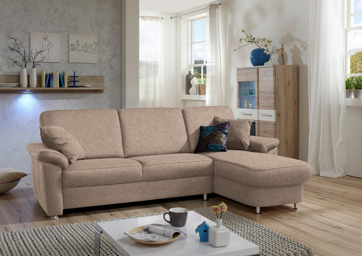 ECKSOFA in Flachgewebe Sandfarben  - Sandfarben/Chromfarben, Konventionell, Textil/Metall (250/163cm) - Beldomo System