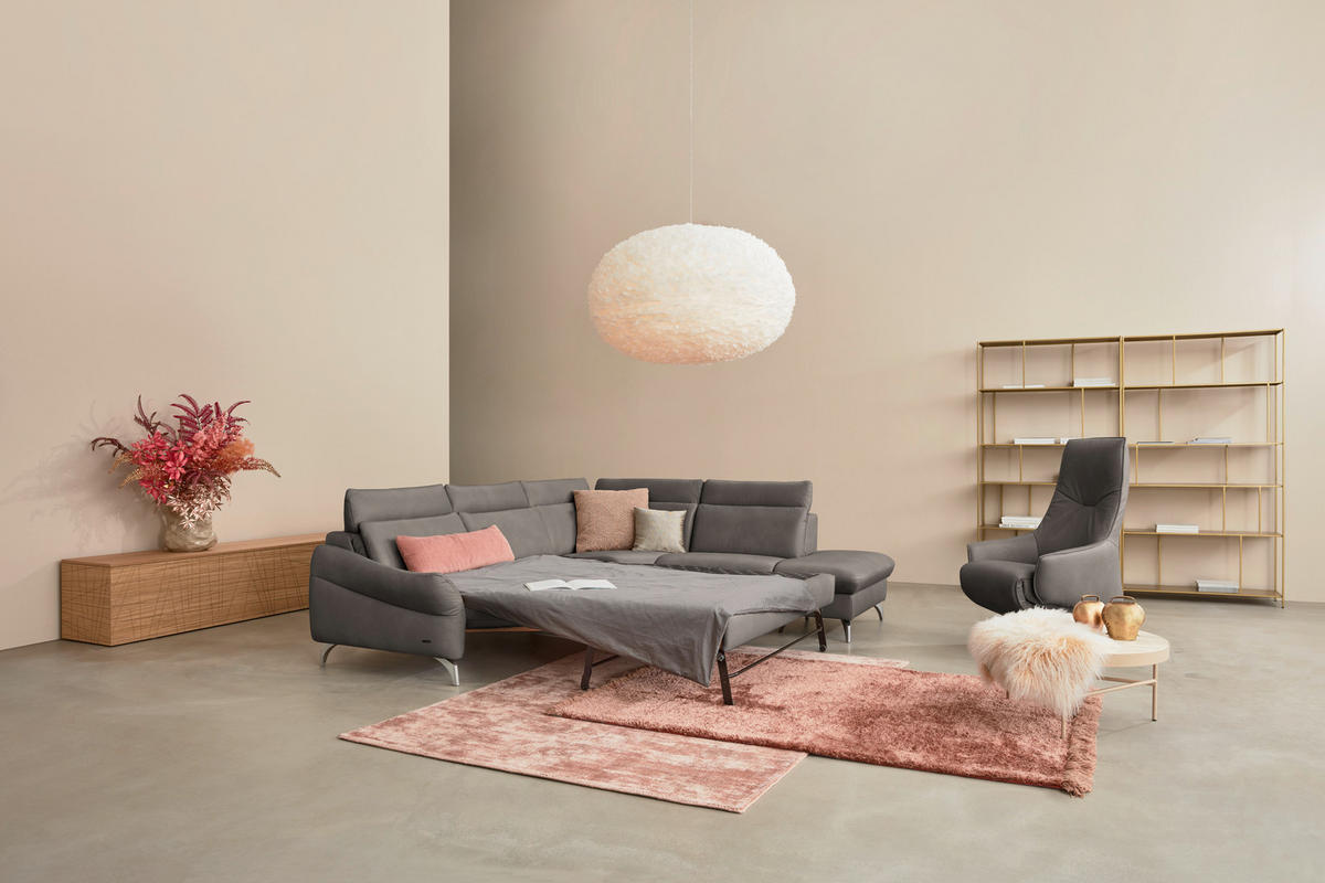 ECKSOFA in Echtleder Graubraun  - Edelstahlfarben/Graubraun, Konventionell, Leder/Metall (296/242cm) - Himolla Komfortklass