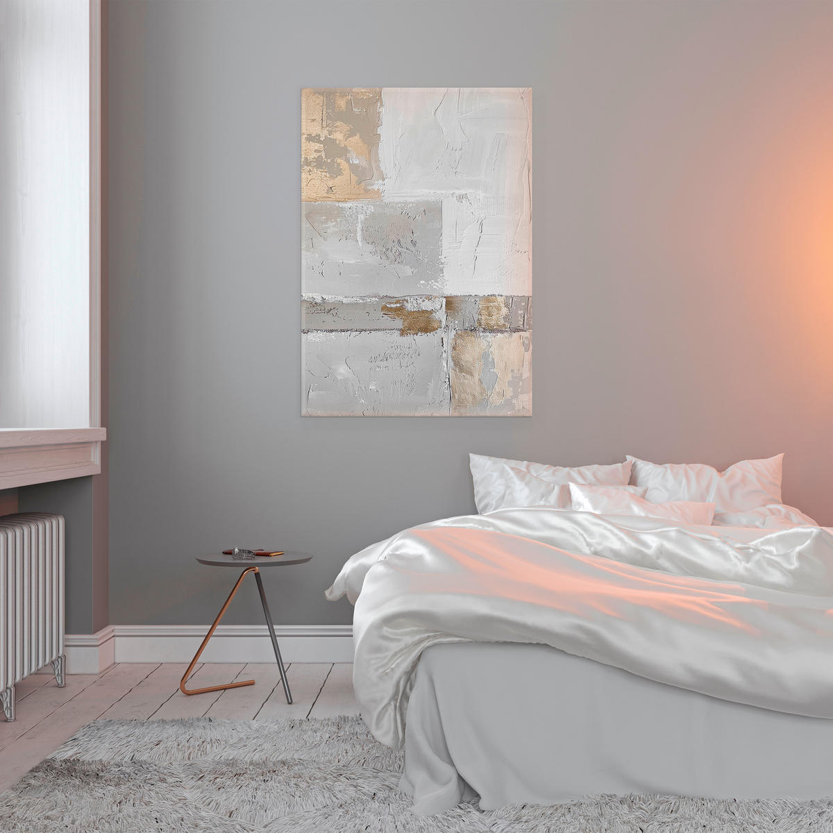 OBRAZ NA PLÁTNE, abstraktné, 70/100 cm  - sivá/biela, Design, kompozitné drevo/textil (70/100cm) - Monee
