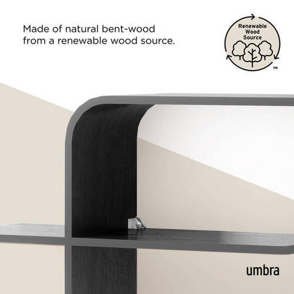 WANDREGAL Buche, Kautschukholz Schwarz  - Schwarz, KONVENTIONELL, Holz (64/48/16cm) - Umbra