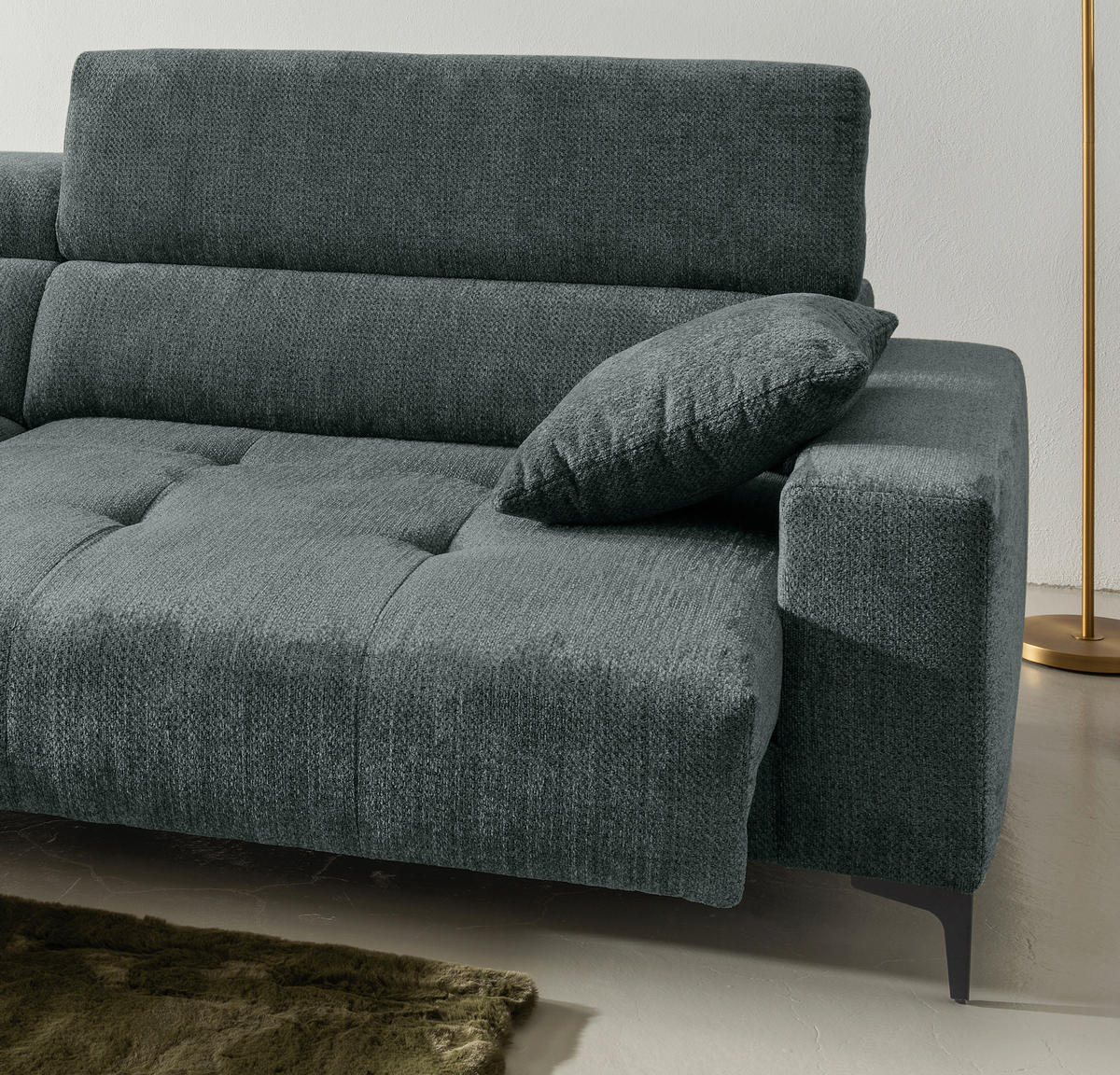 ECKSOFA Chenille Dunkelgrün  - Dunkelgrün/Schwarz, Basics, Textil/Metall (183/250cm) - Livetastic