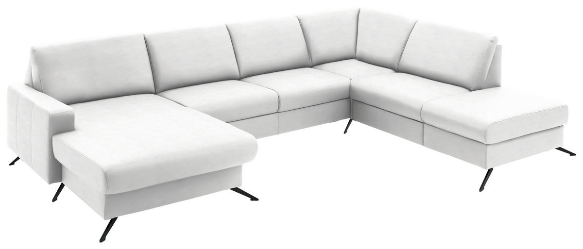WOHNLANDSCHAFT in Echtleder Weiss  - Weiss/Schwarz, Design, Leder/Metall (165/339/233cm) - Beldomo Premium