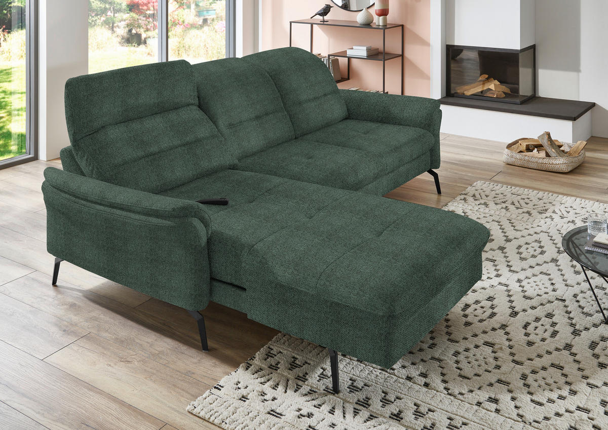 ECKSOFA in Flachgewebe Dunkelgrün  - Dunkelgrün/Schwarz, Konventionell, Textil/Metall (181/260cm) - Beldomo Speed