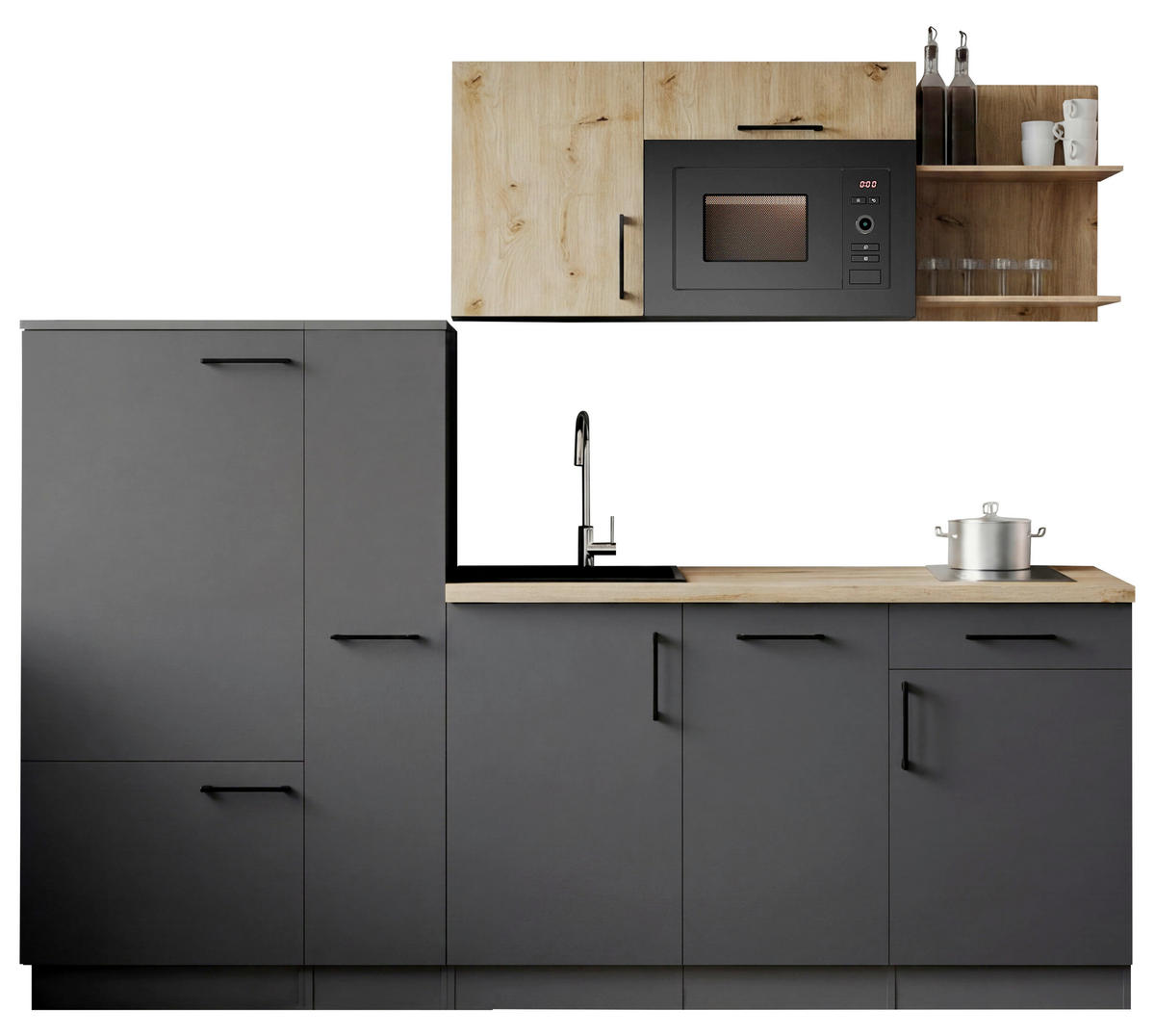 KÜCHENBLOCK Oliver 235 cm  in Grau, Eiche Artisan  - Eiche Artisan/Grau, Trend, Holzwerkstoff/Metall (235cm) - Respekta