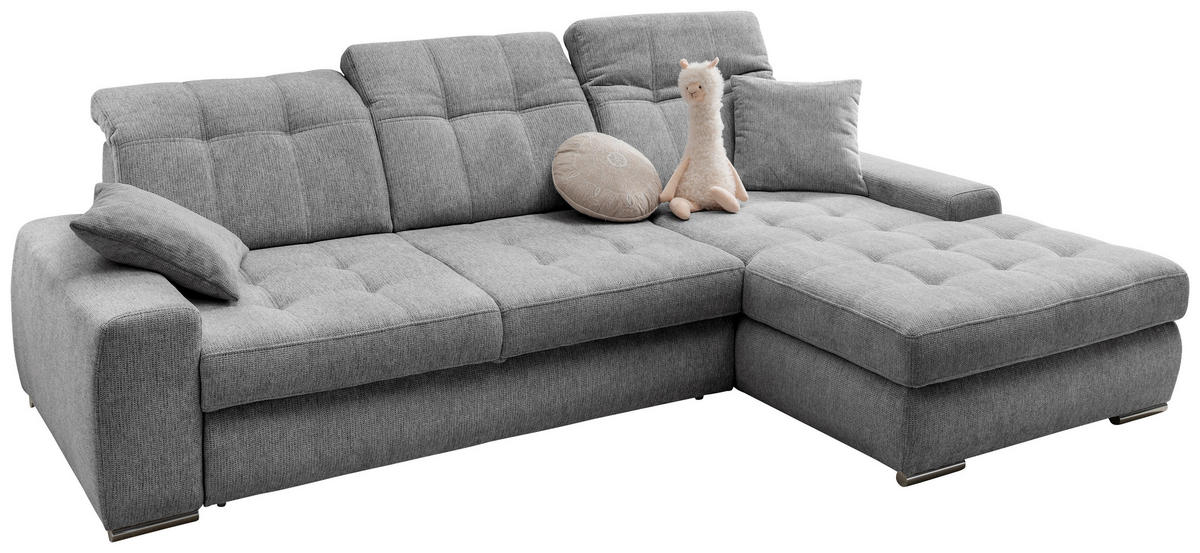 ECKSOFA FRIDO Dunkelgrau Chenille Schlaffunktion, Kopfteilverstellung, Stauraum, Sitztiefenverstellung  - Chromfarben/Dunkelgrau, KONVENTIONELL, Textil/Metall (283/186cm) - Livetastic