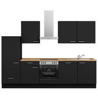KÜCHENLEERBLOCK 300 cm   in Schwarz, Eichefarben  - Edelstahlfarben/Eichefarben, MODERN, Holzwerkstoff/Metall (300cm) - Nobilia
