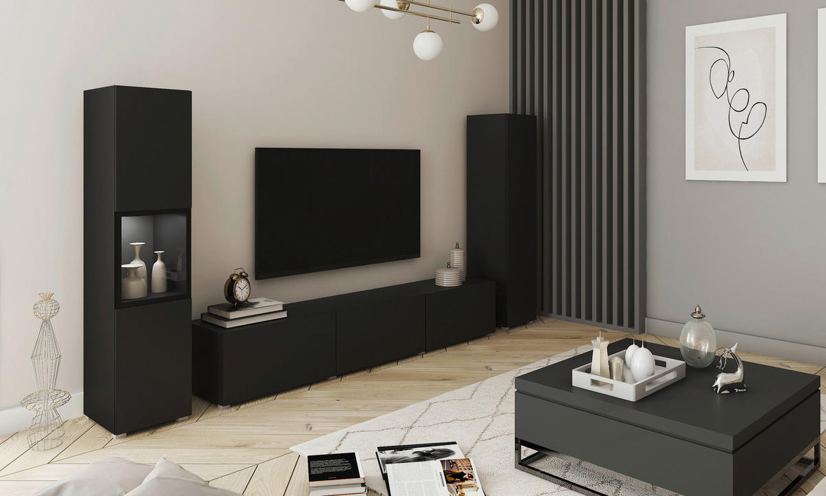 DNEVNI REGAL,  črna  - siva/črna, Design, steklo/leseni material (240/130/31cm) - MID.YOU