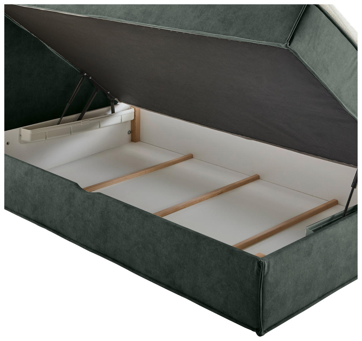 BOXBETT 120/200 cm,  in Waldgrün, Bettkasten, Topper, H3 = fest  - Waldgrün/Schwarz, Design, Kunststoff/Textil (120/200cm) - Chameo