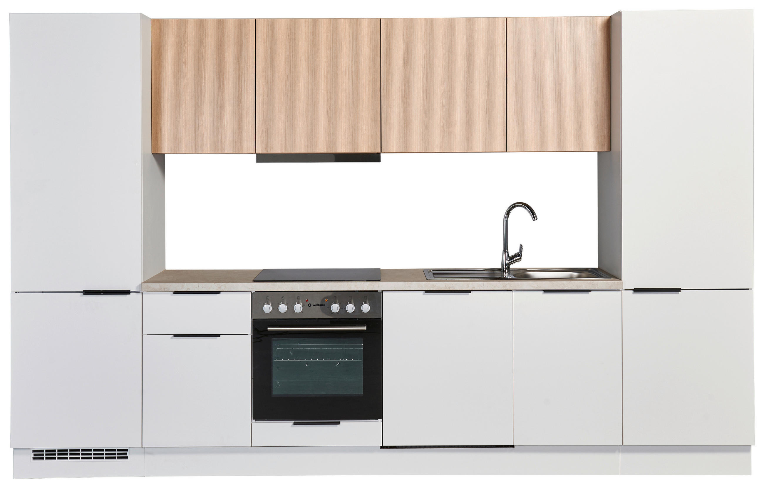 KÜCHENLEERBLOCK 340 cm   in Weiß, Eichefarben  - Eichefarben/Beige, Design, Holzwerkstoff/Metall (340cm) - MID.YOU