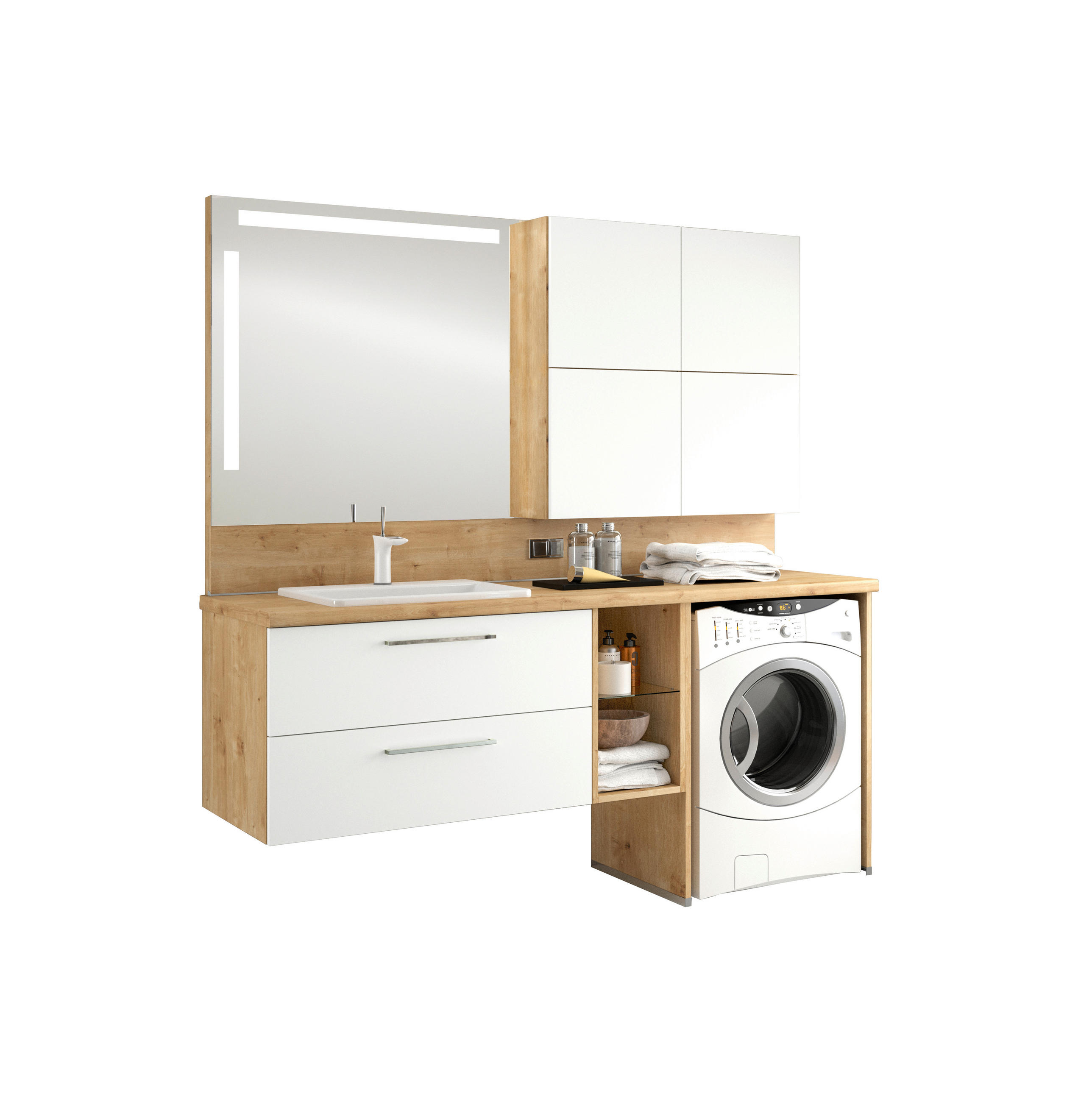 BADEZIMMER  in 188,1 cm  - Chromfarben/Eichefarben, KONVENTIONELL, Glas/Keramik (188,1cm) - Moderano