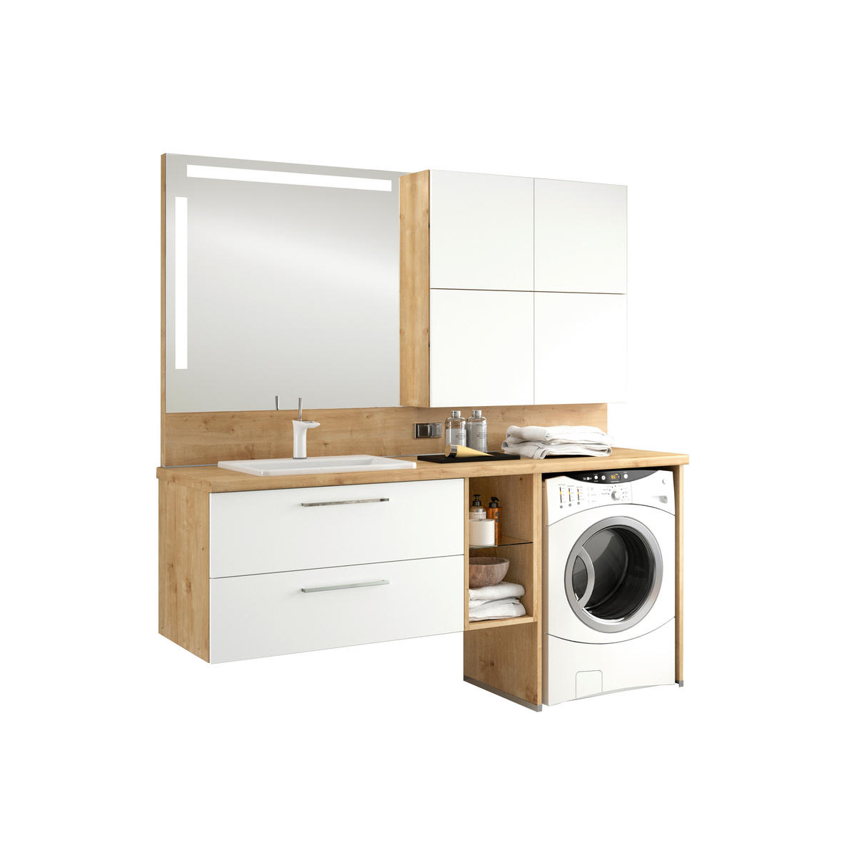 BADEZIMMER  in 188,1 cm  - Chromfarben/Eichefarben, KONVENTIONELL, Glas/Keramik (188,1cm) - Moderano