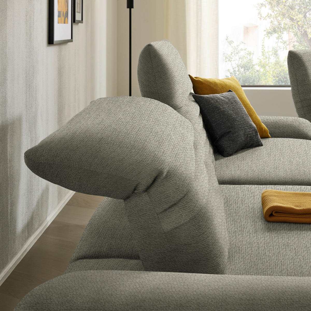 ECKSOFA in Chenille Graubraun  - Graubraun/Schwarz, Design, Textil/Metall (170-195/280cm) - Dieter Knoll