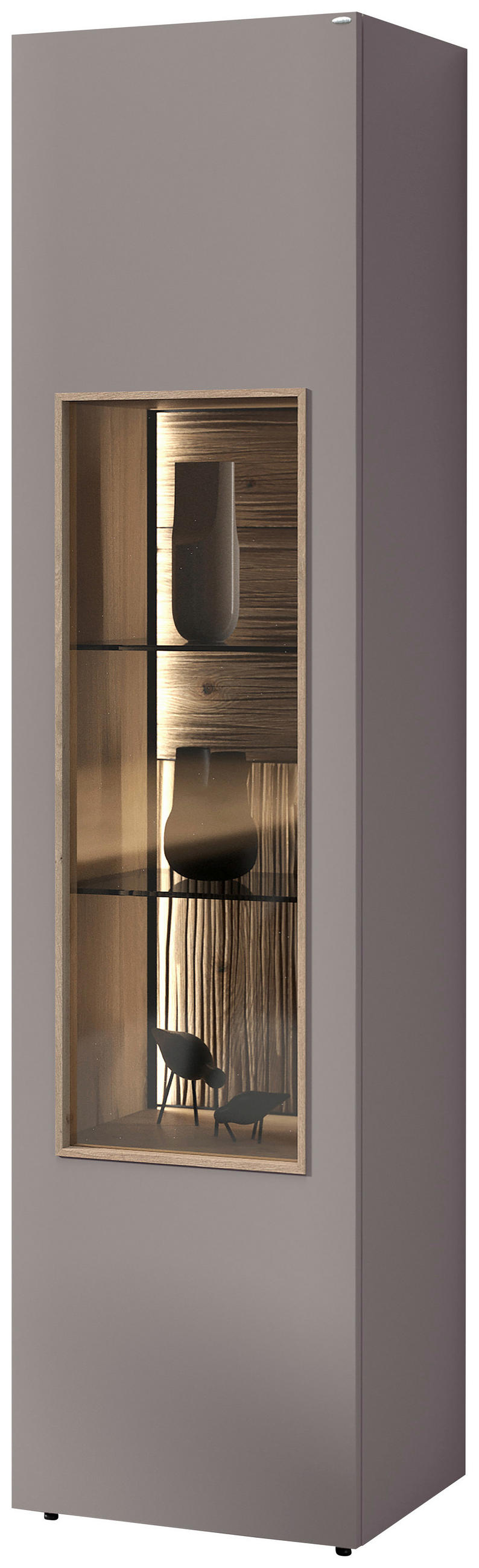 VITRINE Grau, Wildeiche  47,8/194/42,9 cm  - Wildeiche/Grau, Design, Glas/Holz (47,8/194/42,9cm) - Voglauer