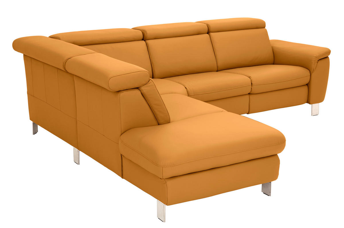 ECKSOFA Gelb Echtleder  - Gelb/Alufarben, Design, Leder/Metall (239/271cm) - Cantus
