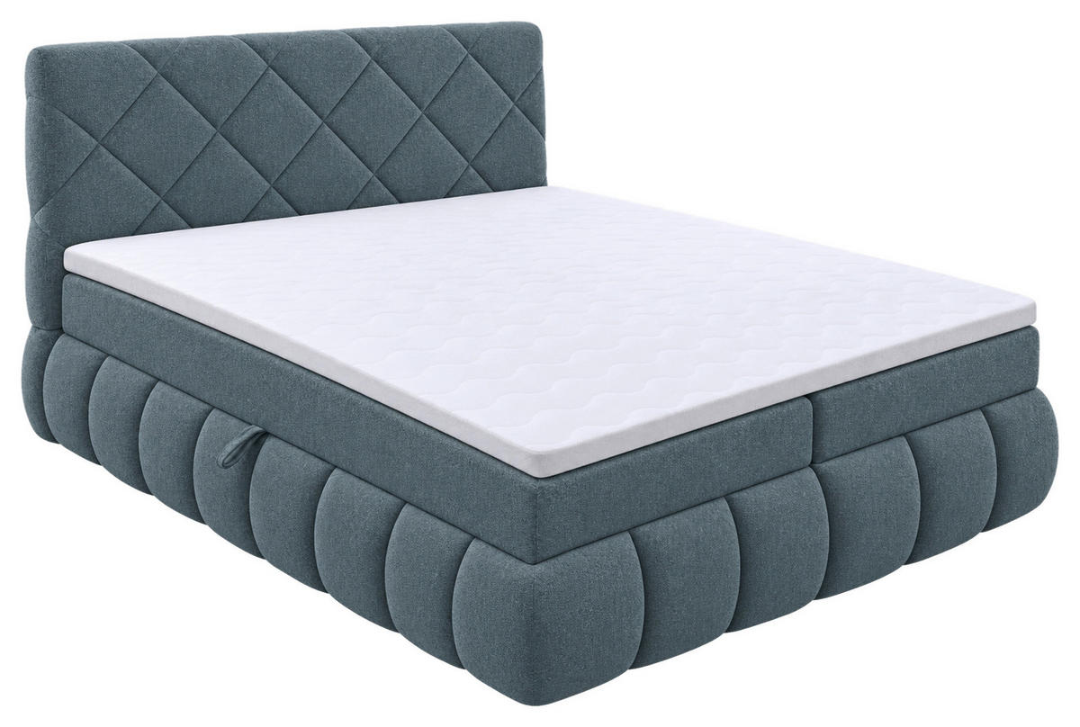 BOXBETT 180/200 cm,  in Grau, gepolstertes Kopfteil, Bettkasten, Topper, Matratzen, H3 + H3 = fest  - Schwarz/Grau, Design, Kunststoff/Textil (180/200cm) - Chameo