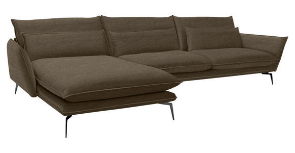 ECKSOFA in Webstoff Braun  - Schwarz/Braun, Design, Textil/Metall (165/338cm) - Hom`in