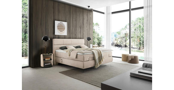 BOXSPRINGBETT 200/200 cm,  in Creme, motorische Verstellbarkeit, Matratzen, H3 + H3 = fest  - Creme/Schwarz, Design, Kunststoff/Textil (200/200cm) - Dieter Knoll