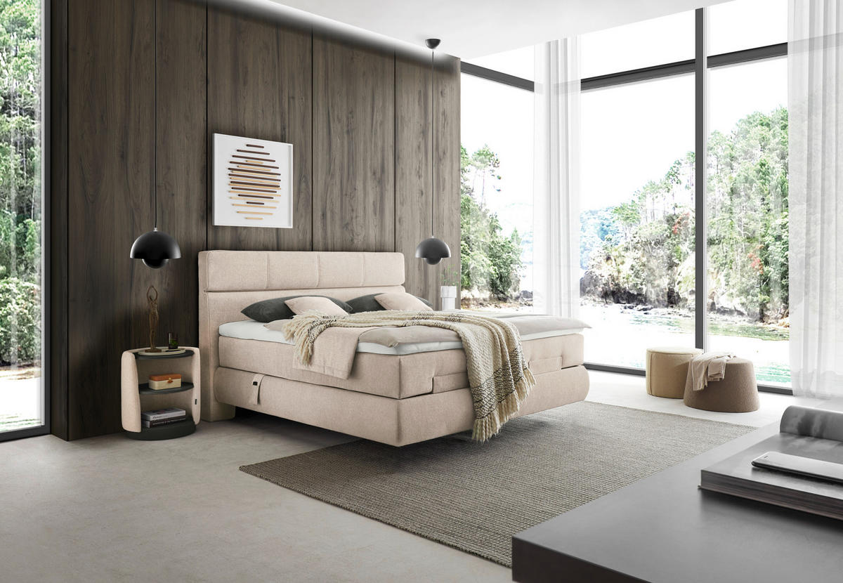 BOXSPRINGBETT 180/200 cm,  in Creme, motorische Verstellbarkeit, Matratzen, H3 + H3 = fest  - Creme/Schwarz, Design, Kunststoff/Textil (180/200cm) - Dieter Knoll
