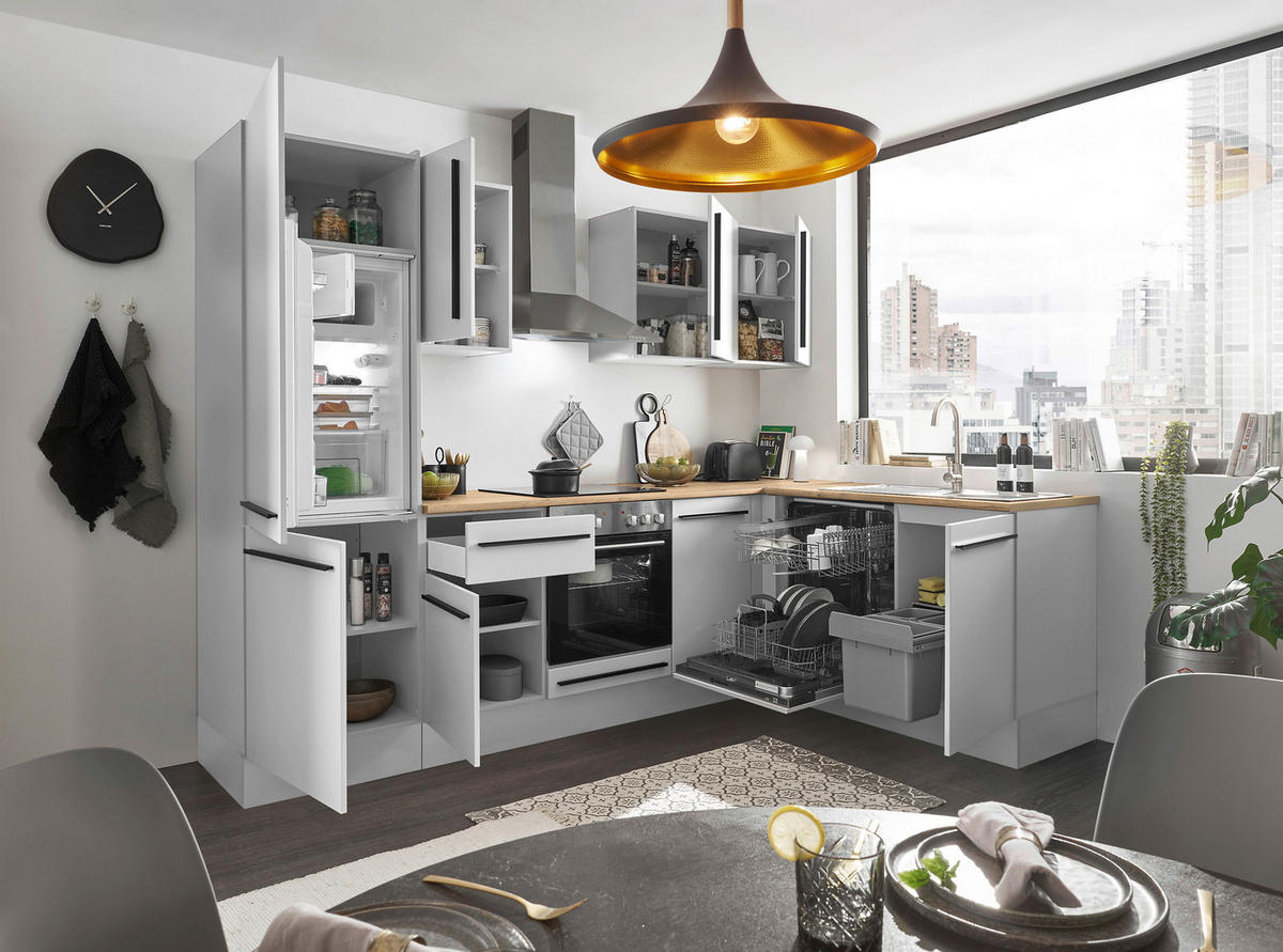 ECKKÜCHE 280/175 cm  in Weiß, Eichefarben  - Eichefarben/Schwarz, Design, Holzwerkstoff/Kunststoff (280/175cm) - MID.YOU