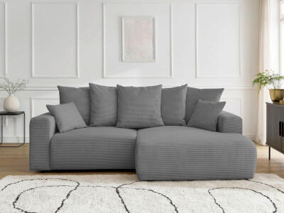 ECKSOFA Ottomane rechts  ATILLA Dunkelgrau Cord  - Dunkelgrau/Schwarz, MODERN, Kunststoff/Textil (244/149cm)