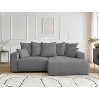 ECKSOFA Ottomane rechts  ATILLA Dunkelgrau Cord  - Dunkelgrau/Schwarz, MODERN, Kunststoff/Textil (244/149cm)