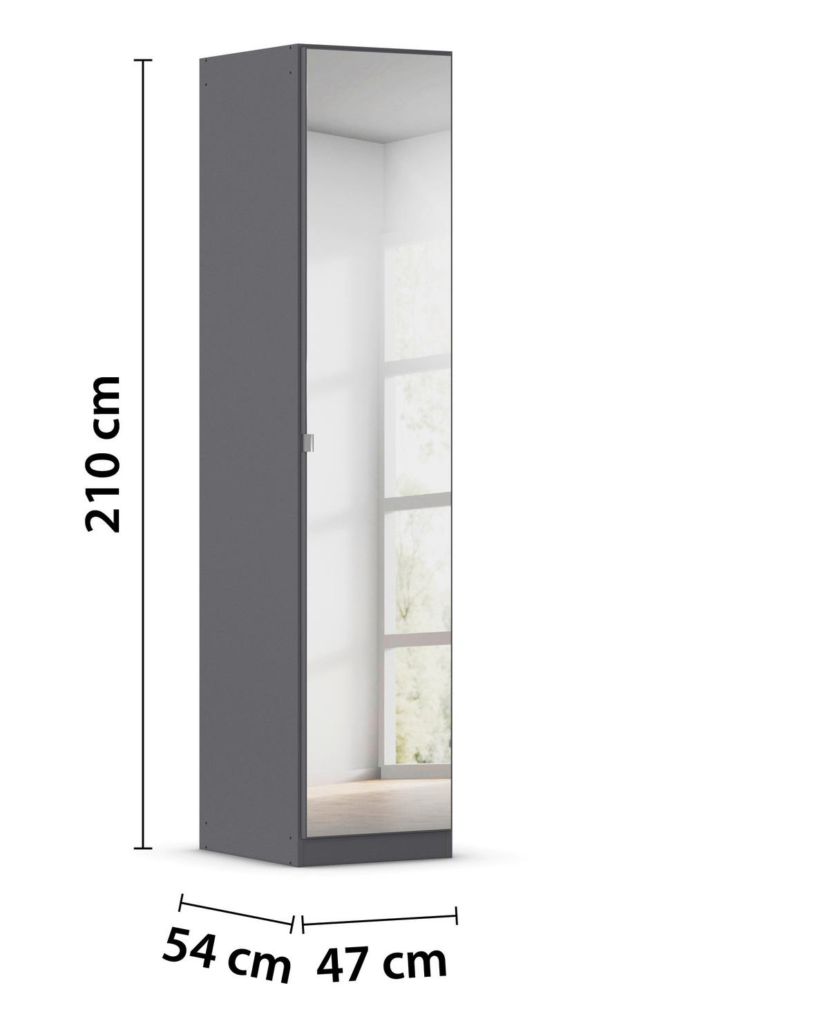 DREHTÜRENSCHRANK 47/210/54 cm,  in Grau, 1-türig  - Alufarben/Grau, KONVENTIONELL, Glas/Holzwerkstoff (47/210/54cm) - home24