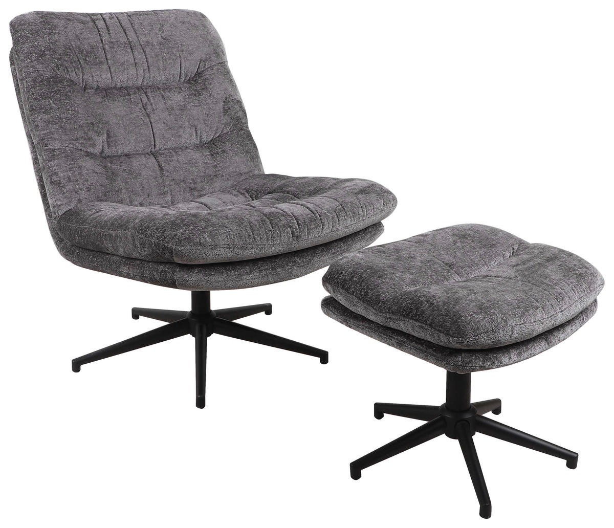 RELAXSESSELSET Chenille Hocker    - Anthrazit/Schwarz, Design, Textil/Metall (70/87/90cm) - Cantus