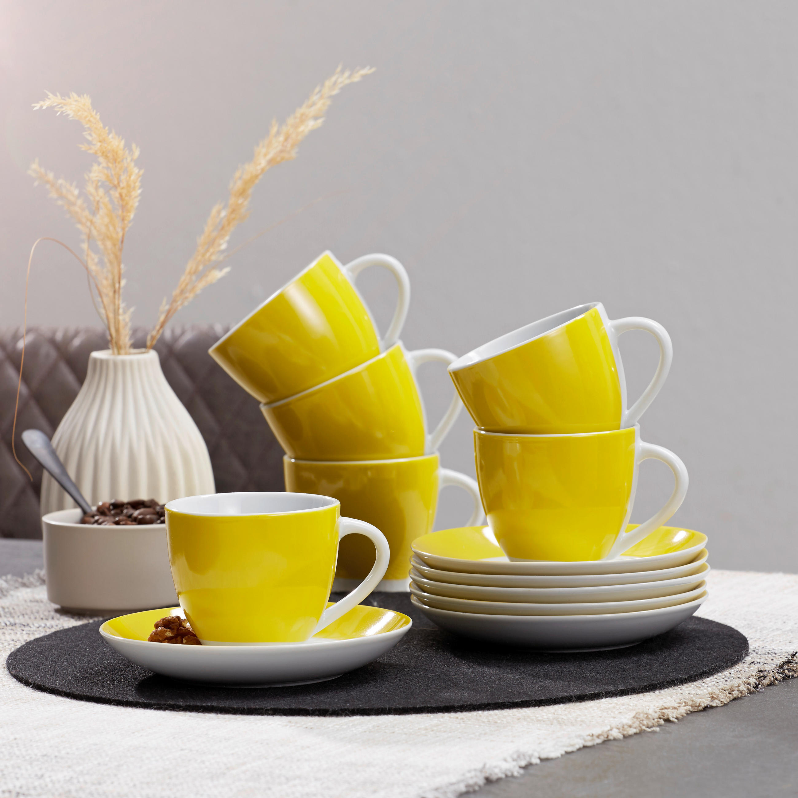 TASSENSET VARIO 6-teilig - Gelb/Weiß, Basics, Keramik (24,5/16,5/9,5cm) - Van Well