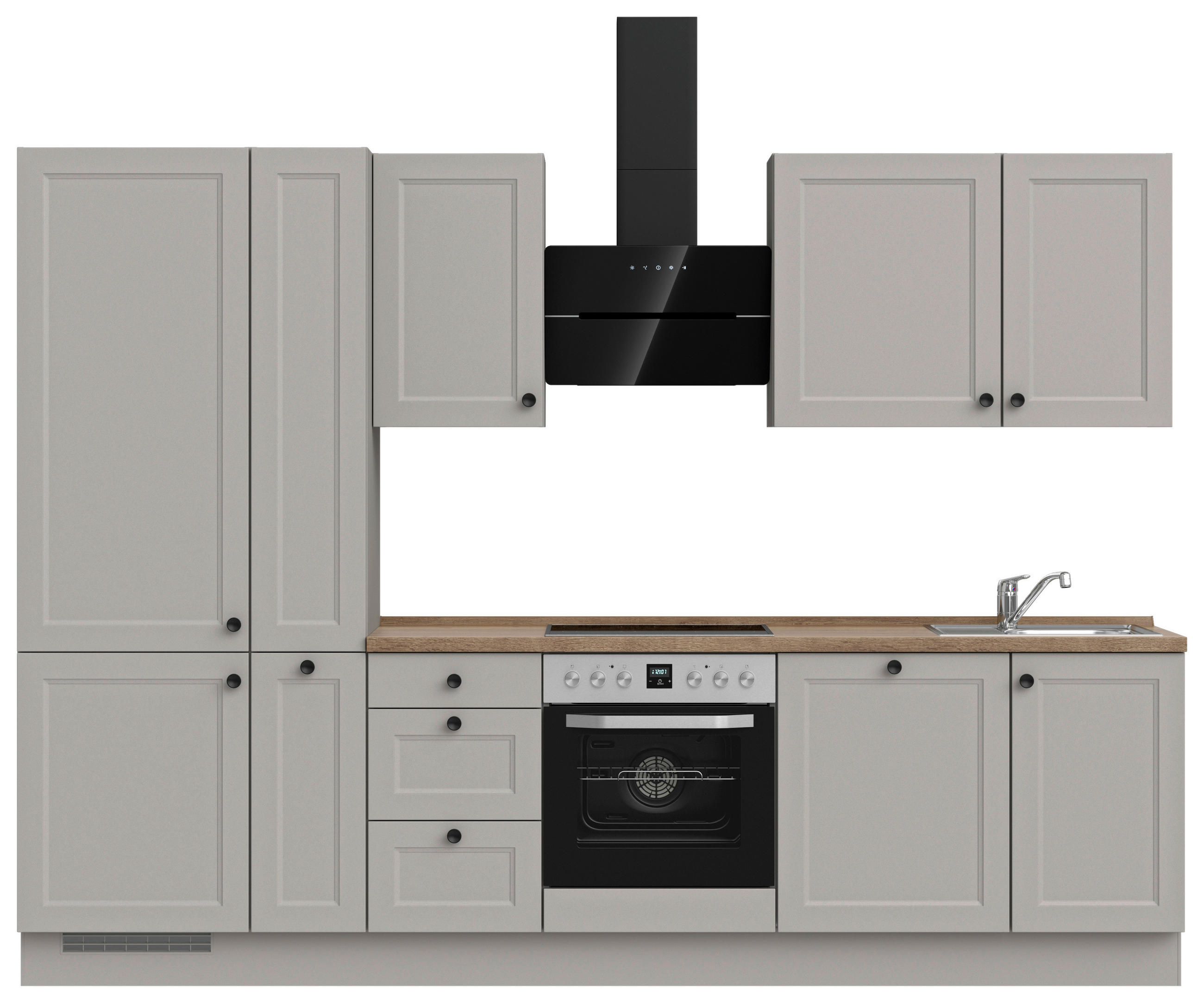 KÜCHENLEERBLOCK 300 cm   in Eiche dunkel, Grau  - Eiche dunkel/Schwarz, MODERN, Holzwerkstoff/Metall (300cm) - Nobilia