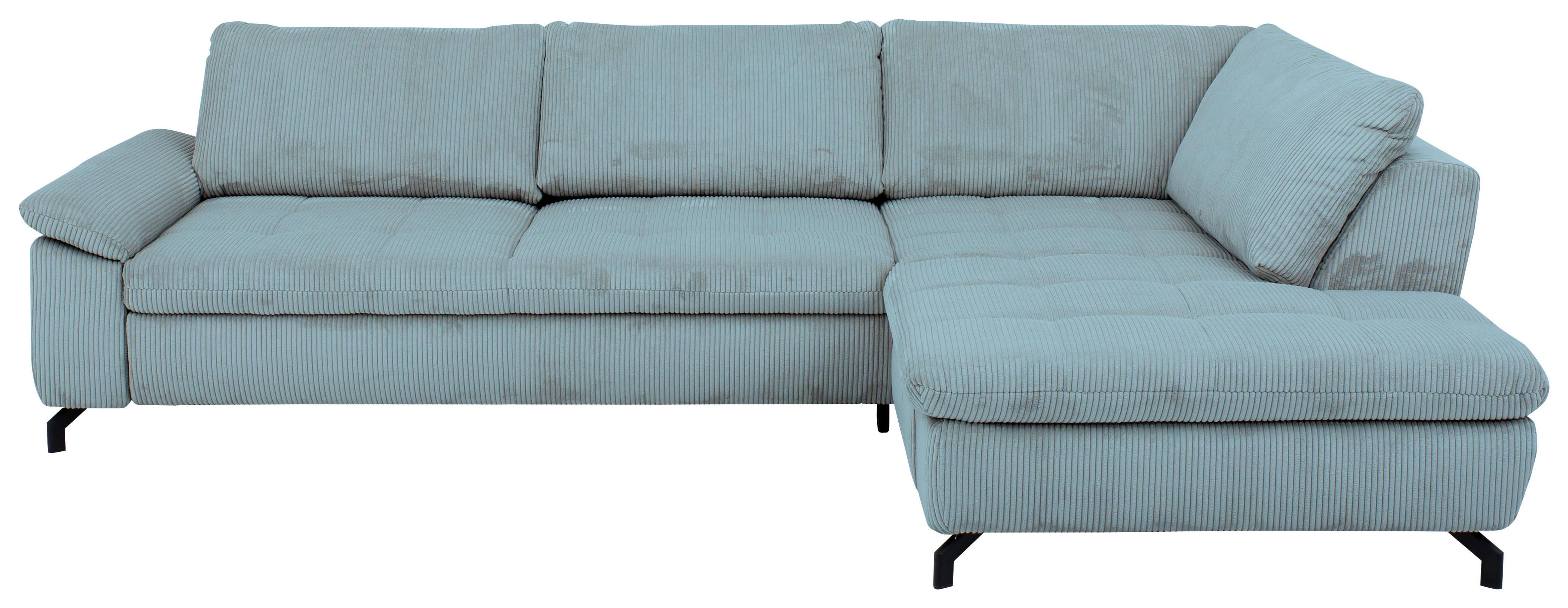 ECKSOFA in Cord, Velours Hellblau  - Schwarz/Hellblau, Design, Textil/Metall (291/197cm) - Beldomo Style